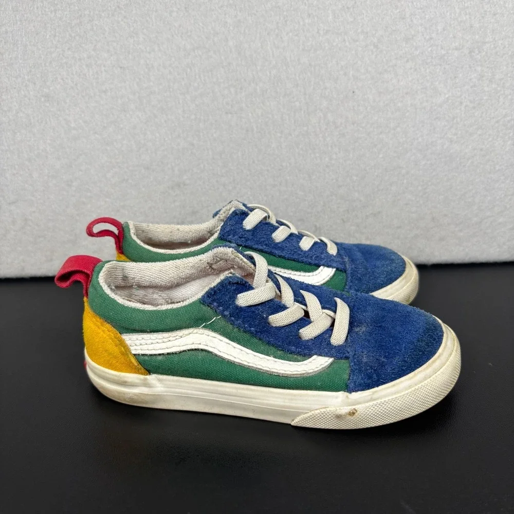 Vans Old Skool Elastic Lace Toddler Sneakers Size 8.5 Multicolor Colorblock Shoe